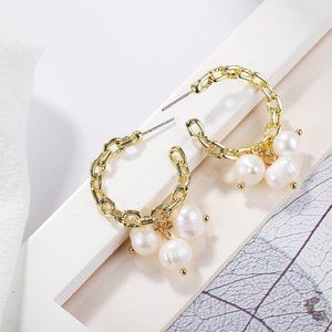 Gold Pearl Drop Earrings Beach summer